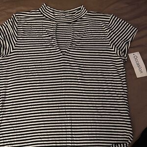 Occasion Black and White Striped Short Sleeve Tee